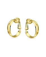 Bling Jewelry Classic Basic Simple Lightweight Clip On Hoop Earrings For Women Non Pierced Ears Gold Plated Sterling Silver .75 Diameter - Gold