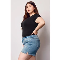 Slink Jeans Plus Denim Mid Rise Shorts with Side Vents