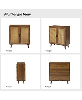 Accent Storage Rattan Cabinet Cupboard Console Table for Dining Room