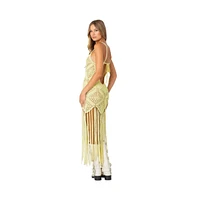 Edikted Women's Fringey Crochet Maxi Dress