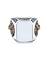 Bling Jewelry Big Statement Masculine King Of Jungle Rectangle Signet Accent Lion Ring For Men Solid Oxidized .925 Sterling Silver