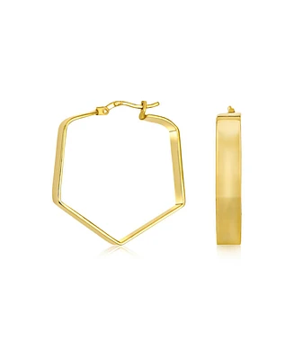 Bling Jewelry Geometric Flat Hexagon Hoop Earrings For Women Gold Plated Sterling Silver 1.25 Inch