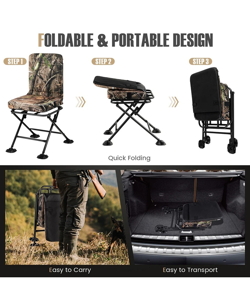 Slickblue Swivel Folding Chair with Backrest and Padded Cushion
