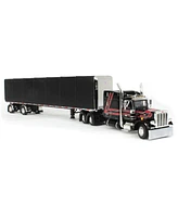 First Gear Inc 1/64 Black 7 Red Peterbilt 359 63in Mid Roof Sleeper with 53ft Roll Tarp