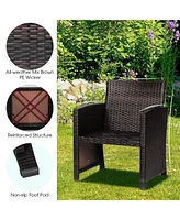 Sugift 3 Pieces Pe Rattan Wicker Furniture Set with Cushion Sofa Coffee Table for Garden