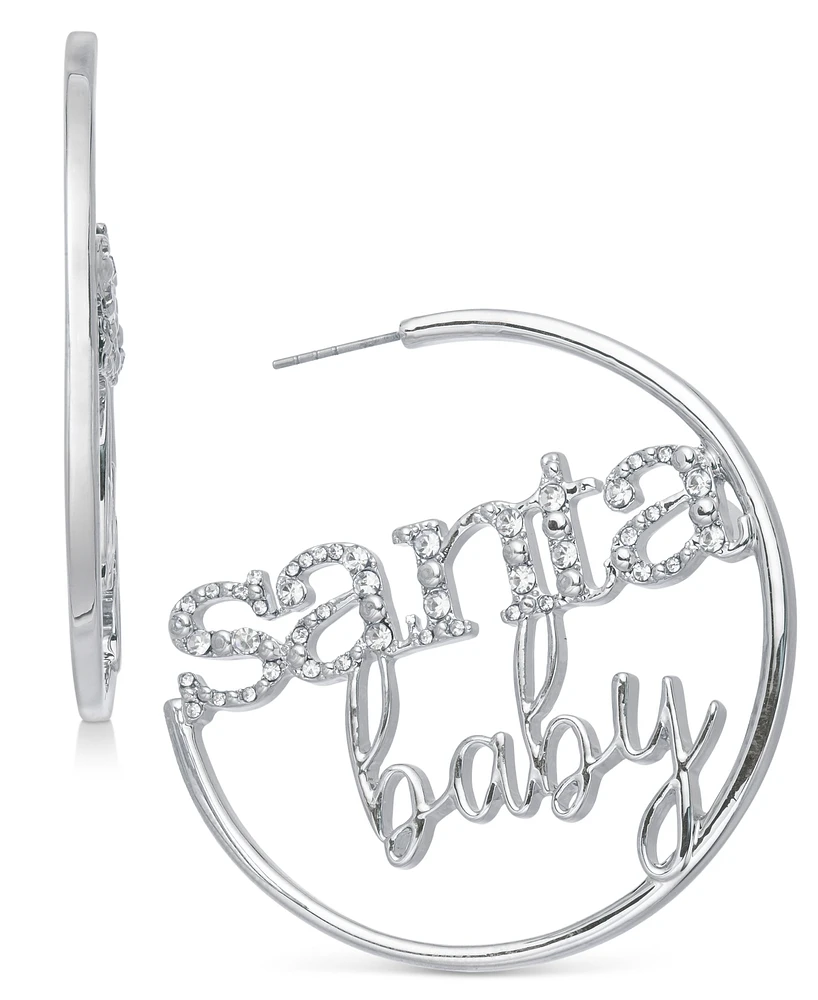 Holiday Lane Silver-Tone Glass Bead Santa Baby Medium Hoop Earrings, 1.8"