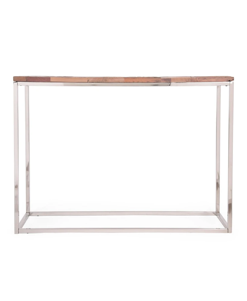 Simplie Fun Boho Glam Console Table Handcrafted Recycled Wood & Silver Steel