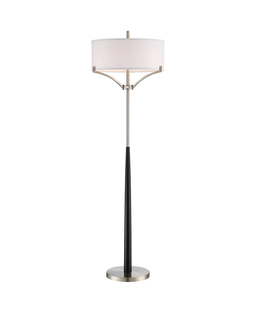 360 Lighting Avery Modern Shabby Chic Standing Floor Lamp 62" Tall Black Brushed Nickel Silver White Linen Fabric Drum Shade Decor for Living Room Rea