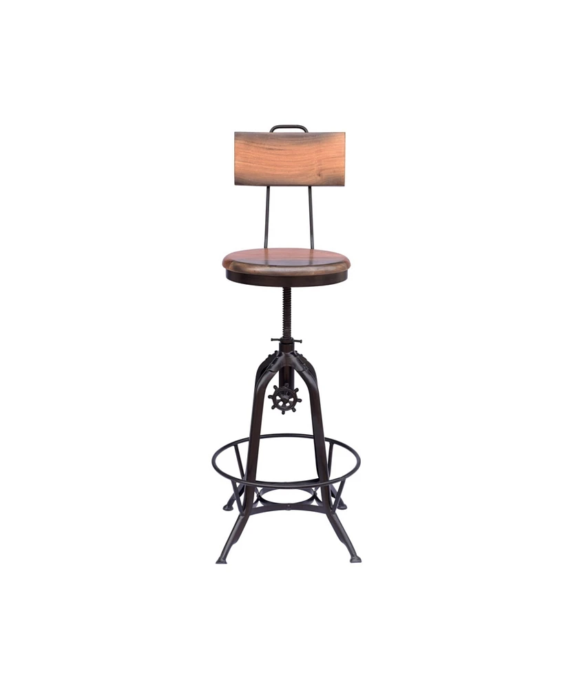 Simplie Fun Acacia Wood and Metal Swivel Barstool with Adjustable Height