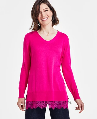 I.n.c. International Concepts Women's Lace-Trim Tunic Sweater, Created for Macy's