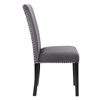 Contemporary Velvet Dining Chair with Nailhead Trim, Set of 2, Gray