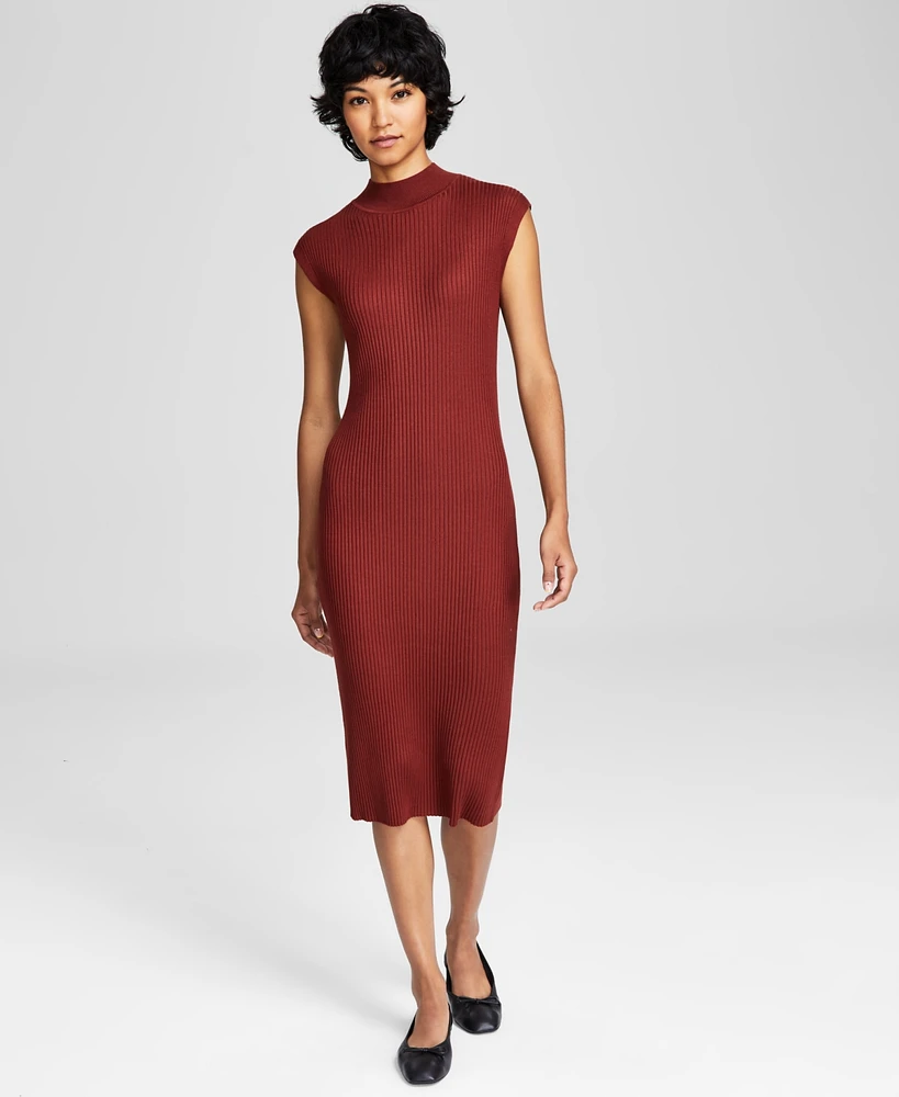 And Now This Women's Ribbed Sweater Mock-Neck Midi Dress, Created for Macy's