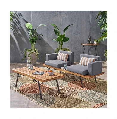 Canoga Outdoor Industrial Loveseat with Coffee Table