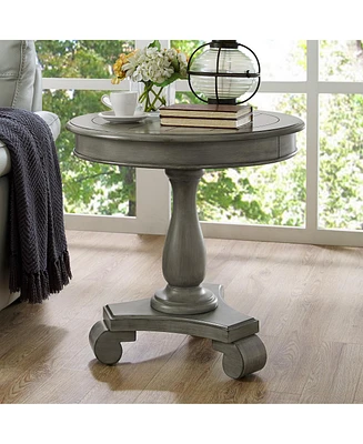 Simplie Fun Round Wood Pedestal Side Table, Gray