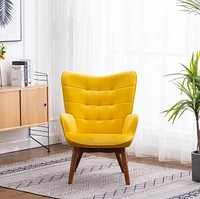 Streamdale Furniture Contemporary Silky Velvet Tufted Accent Chair with Ottoman, Yellow