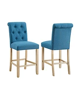 Simplie Fun Siena Counter Height Button Tufted Back Solid Wood Stools, Set of 2, Blue