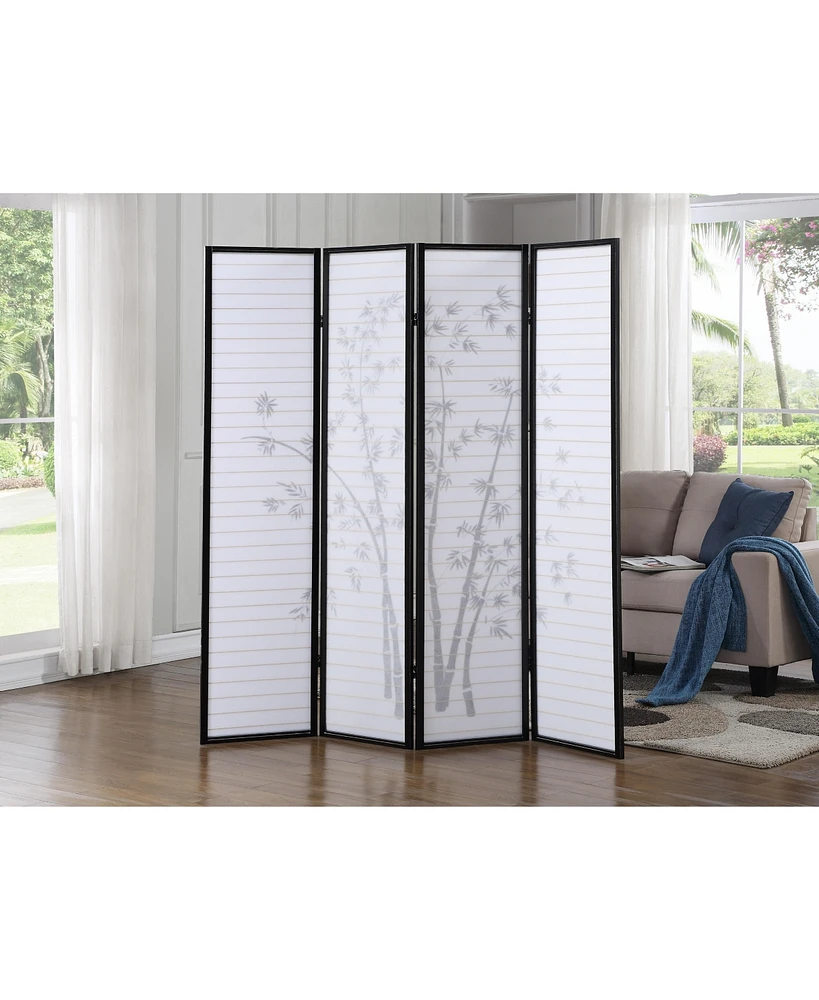 Simplie Fun Bamboo Print 4-Panel Framed Room Screen/Divider, Black