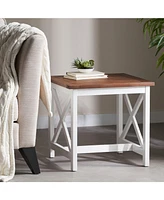 Modern Farmhouse Acacia Wood End Table with Two-Tone Finish