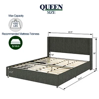 Streamdale Furniture Anna Queen Size Gray Linen Upholstered Wingback Platform Bed with Patented 4 Drawers Storage, Modern Design Headboard with Tight