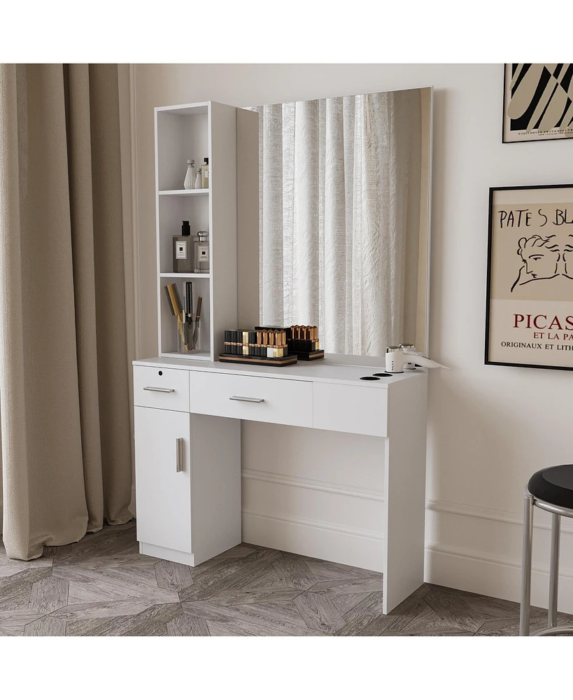 Simplie Fun Elegant Salon Station with Ample Storage and Classic White Finish