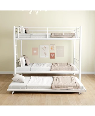 Streamdale Furniture Heavy-duty Sturdy Meta Twin over Twin with Trundle Bunk Bed/l/ Noise Reduced/ Safety Guardrail/No Box Spring Needed, White