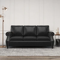 Contemporary Faux Leather Upholstered Sofa with Nailhead Accents