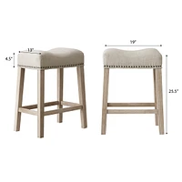 Streamdale Furniture Upholstered Backless Saddle Seat Counter Stools 24" height Set of 2, Tan