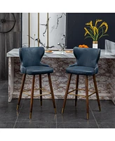 Streamdale Furniture Mid-century Modern Faux Leather Tufted Nailhead Trim Barstool Set of 2, Blue