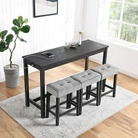 Streamdale Furniture Black Industrial Dining Table Set with 3 Bar Stools (60" x 20")