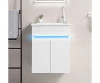 Modern Bathroom Vanity with Ceramic Sink and Automatic Lighting