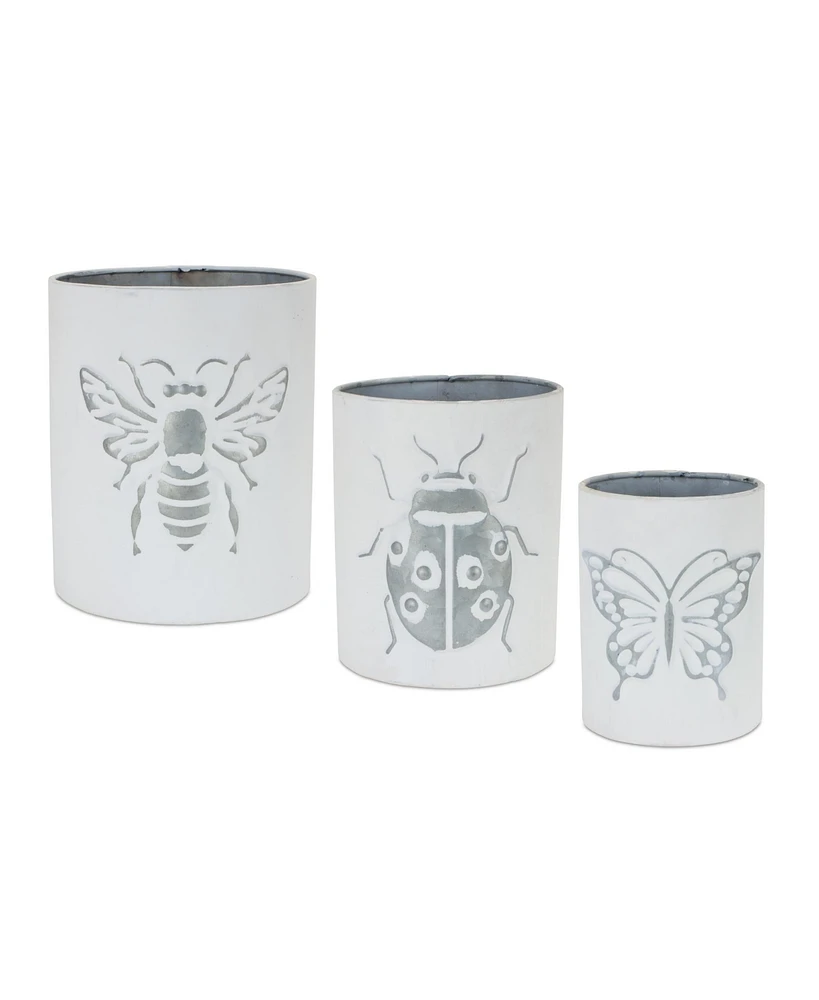 Slickblue Set of 3 Brushed Metal Insect Pots for Contemporary Indoor Decor