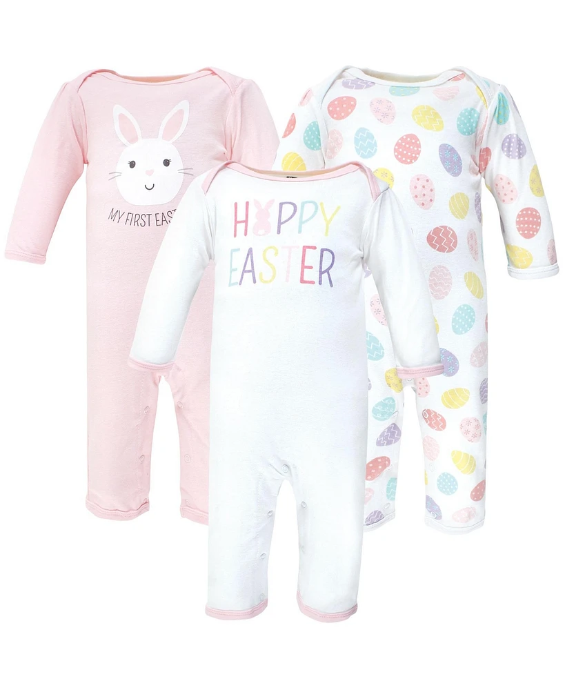 Hudson Baby Baby Girls Hudson Cotton Coveralls, Happy Easter, 0-3 Months