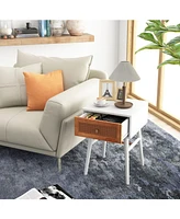 Sugift 1-Drawer Modern Bedside Table with Solid Wood Legs