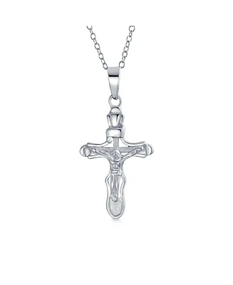 Bling Jewelry Christian Catholic Religious Jewelry Jesus Crucifix Cross Necklace Pendant For Women For Sterling Silver Matte Finish 1 Inch