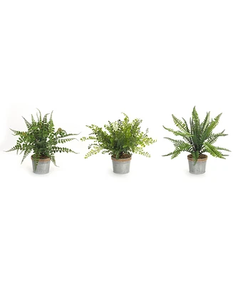 Slickblue Set of 3 Potted Ferns - 14.5 Inches High, Lifelike Artificial Plants in Plastic and Tin Pots for Home Decor