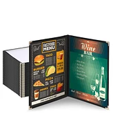 Yescom 30pc Menu Cover 8.5x11 Letter Double Fold 2 Page 4 View Restaurant Black Trim