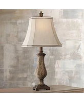 Regency Hill Traditional Style Table Lamp 25" High Old Oak Antique Brown Petite Vase Beige Fabric Rectangular Shade Decor for Living Room Bedroom Hous