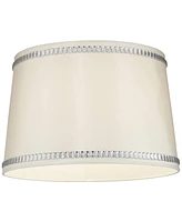 Springcrest White Medium Drum Lamp Shade with Crystal Trim 13" Top x 15" Bottom x 10" High x 10" Slant (Spider) Replacement