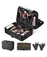 Byootique Portable Makeup Train Case Cosmetic Organizer Brush Holder Travel Bag