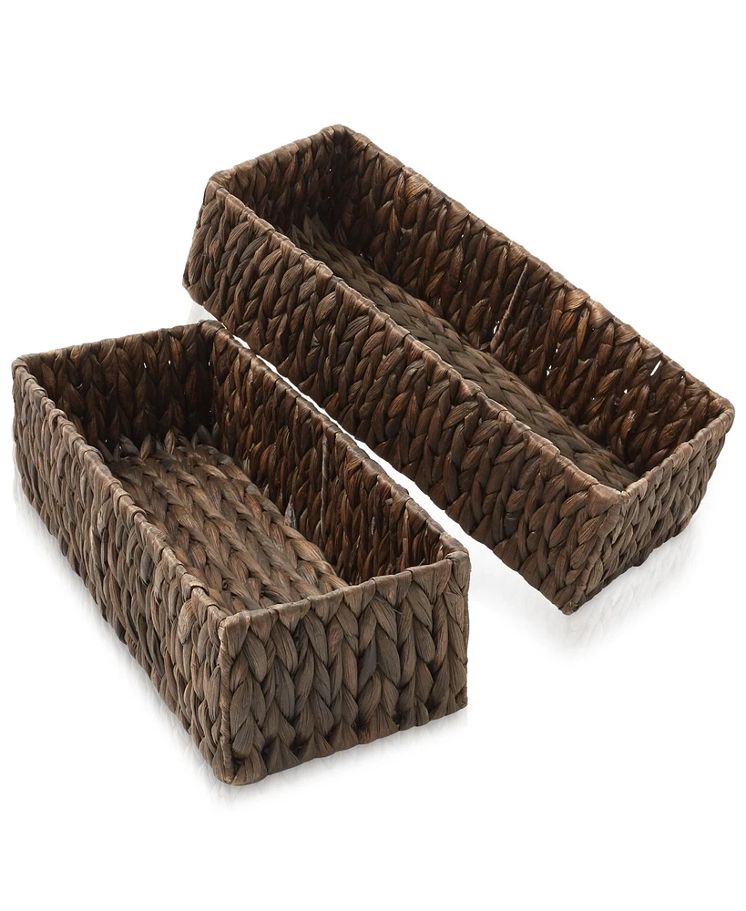 Casafield Bathroom Storage Baskets - Set of 2, Natural Water Hyacinth, 15.75" W x 11.25" D 3.25" H, Woven Toilet Paper, Tissue, Shelving Bins