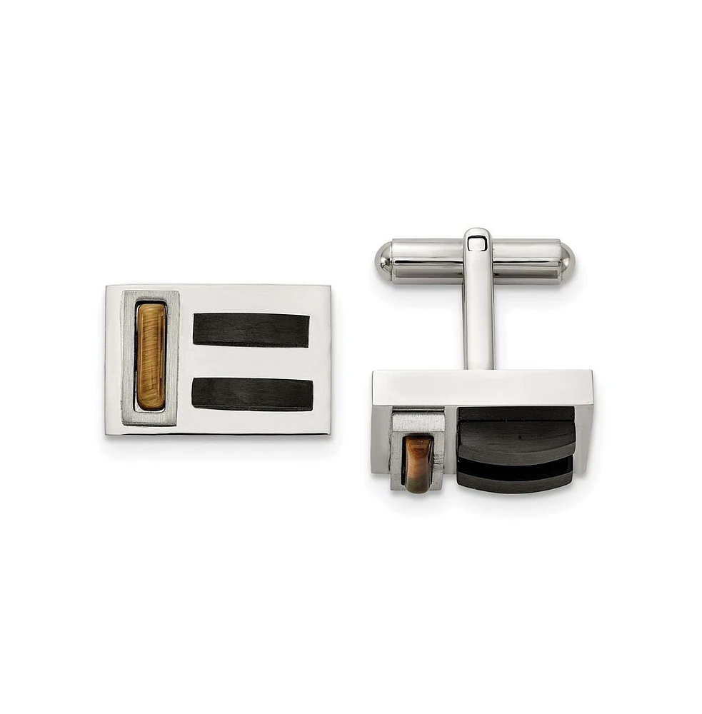 Chisel Stainless Steel Brushed Black plated Tiger's Eye Cufflinks