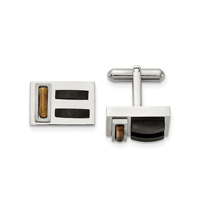 Chisel Stainless Steel Brushed Black plated Tiger's Eye Cufflinks