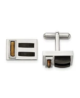 Chisel Stainless Steel Brushed Black Plated Tigers Eye Cufflinks