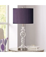 Possini Euro Design Modern Table Lamp 28" Tall Clear Glass Apothecary Candlestick Eggplant Purple Textured Faux Silk Fabric Drum Shade for Bedroom Liv