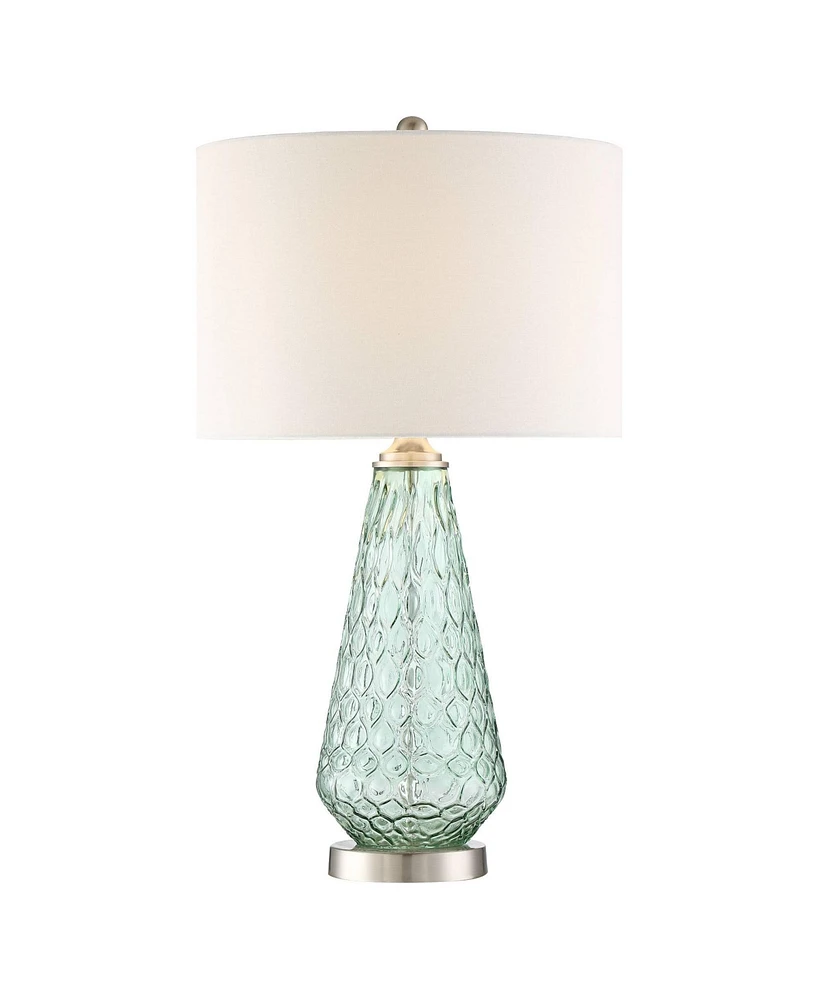 360 Lighting Julia Modern Coastal Table Lamp 26 1/2" High with Table Top Dimmer Sea Foam Green Glass Off White Fabric Drum Shade for Bedroom Living Ro