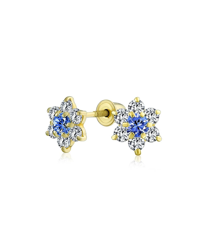 Bling Jewelry Tiny Royal Blue Cz Flower Stud Earrings For Women For Cubic Zirconia Royal Blue 14KGold Screw back