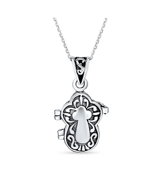 Bling Jewelry Religious Christian Cross Shape Prayer Box Locket Memorial Momenta Holder Necklace For Women Sterling Silver Pendant