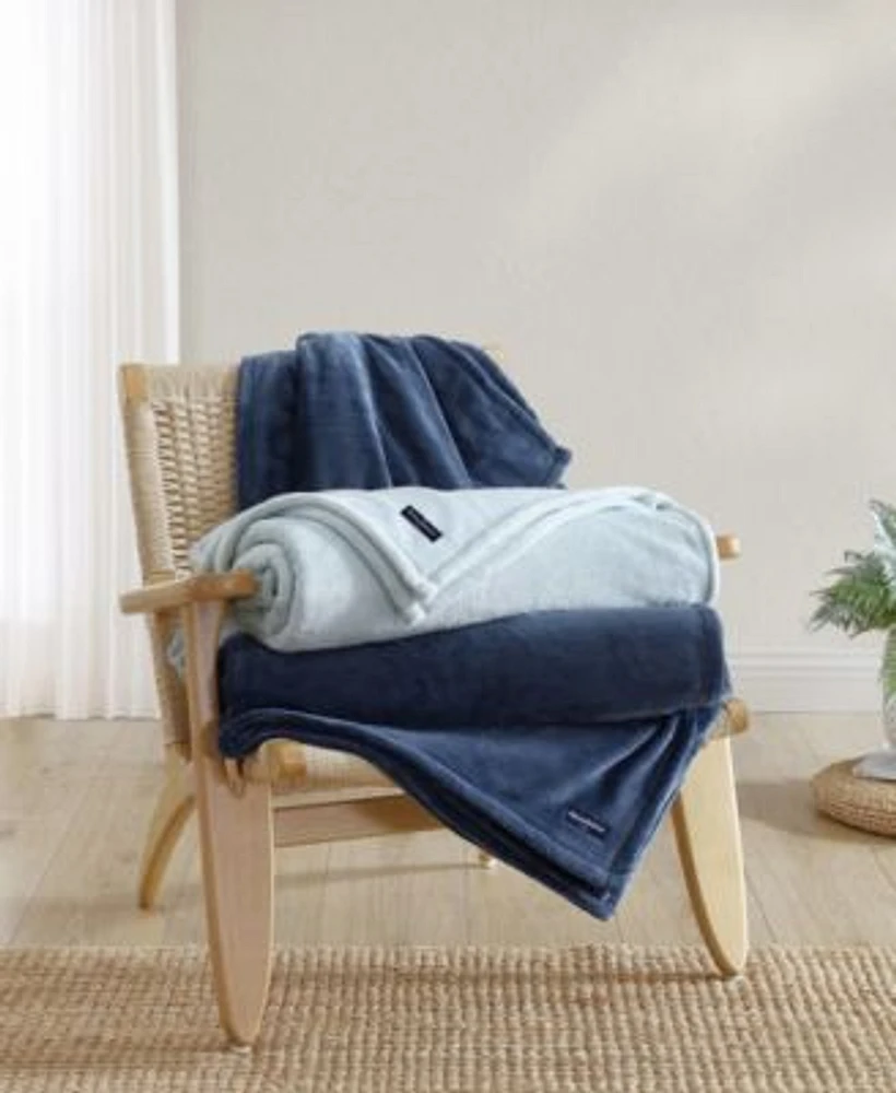 Tommy Bahama Home Solid Ultra Soft Plush Blankets