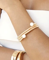 Ettika Cultivated Pearl Spring Band Flex 18k Gold Plated Cuff Bracelet