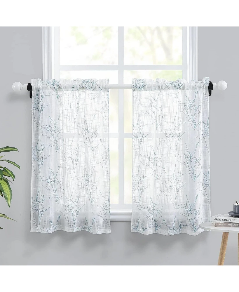 Caromio Branches Print Textured Semi-Sheer Kitchen Tier Curtain Pair